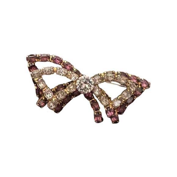 Vintage Purple Sapphire And Rhinestone Double Bow Brooch - Picture 1 of 4
